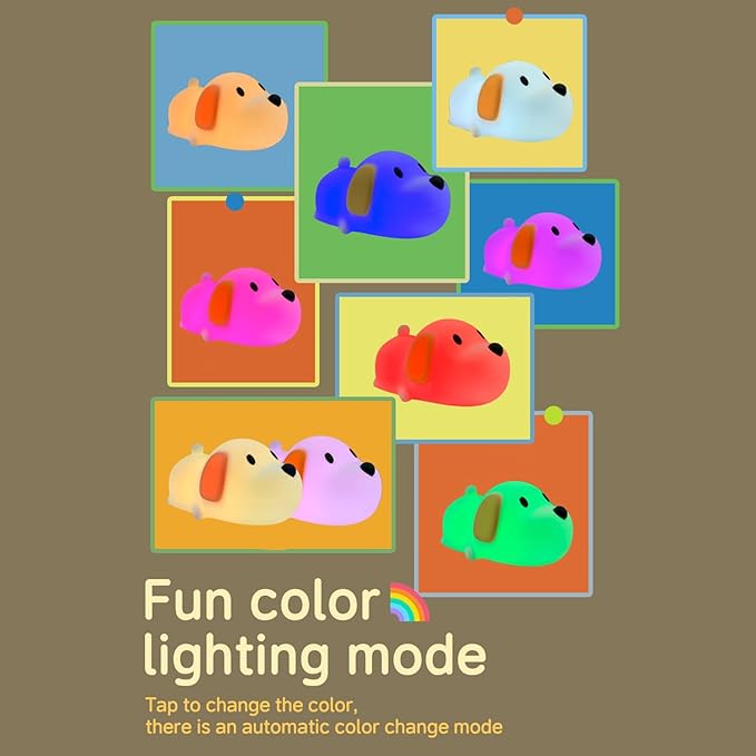 Led Cute Dog Night Light, 7 Colors Dimmable Puppy Bedside Lamp, Touch Control Night Lamp with Sound Effects for Kids Adults, Used for Camping Party Room Decor (Puppy)