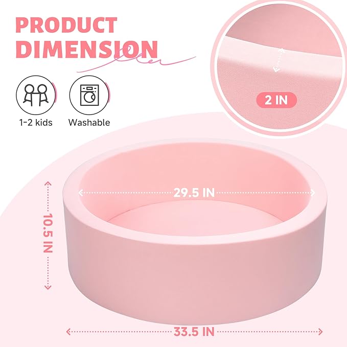Wilwolfer Foam Ball Pit for Toddlers, Large Baby Ball Pit for Babies with Soft Memory Sponge, Indoor Outdoor Baby Playpen, Kids Play Ball Pool, Gift Toys for Infants Boys and Girls (Pink, NO Balls)