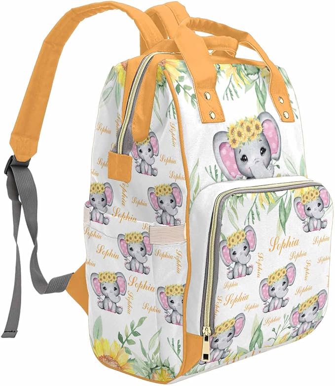 M YESCUSTOM Custom Diaper Bag Personalized Multi Name Mommy Bag Customized Cute Animal Sunflower & Plant Print Baby Bag
