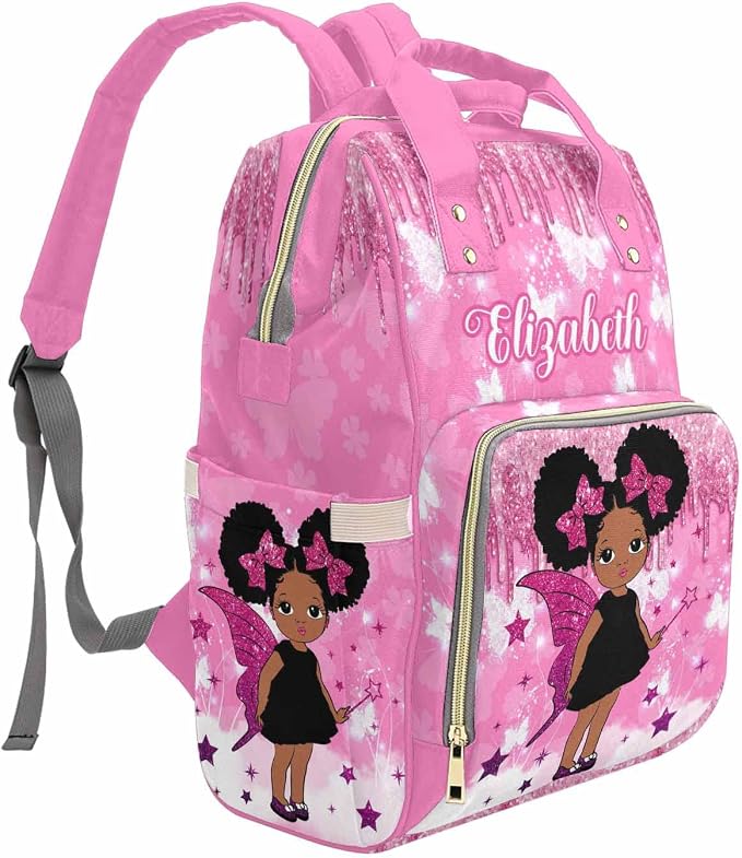 M YESCUSTOM Custom Name Mommy Backpack Personalized Butterfly Diaper Bag Customized Casual Daypack Bag Unisex Travel for Mom Dad Pink
