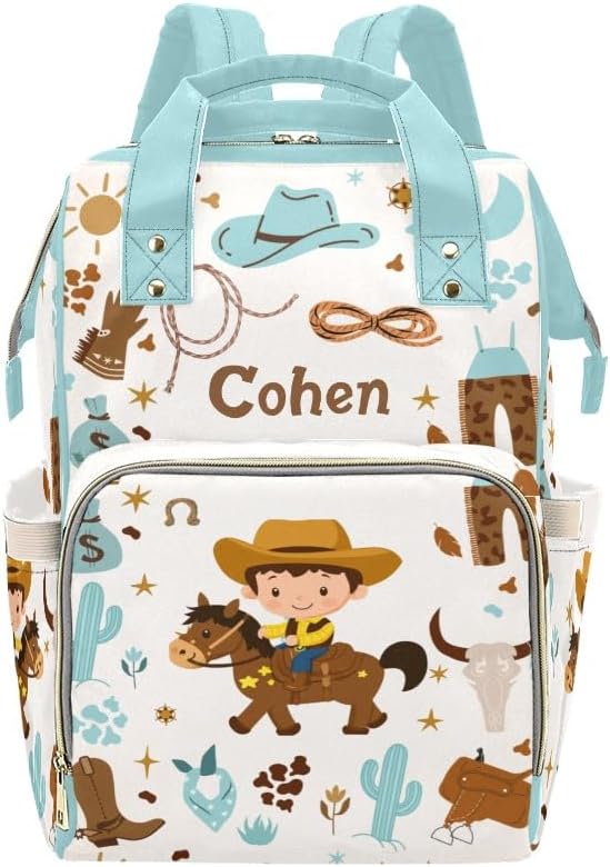 Personalized Diaper Backpack Boy Wild Horse Multi Function Diaper Bag Travel Daypack Nursing Nappy Bag