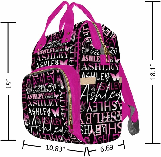 Artsadd Personalized Nappy Bag Large Capacity Diaper Bags, Customized Pink Butterfly Daypack Custom Monogrammed Diaper Backpack for Daughter Granddaughter Gifts