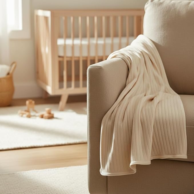 The Ribbed Blanket - 100% Organic Cotton Baby Blanket, American Made, 30x40in - Bassinet, Crib, Stroller - Gift Registry Baby Shower for Newborns and Kids (Baby Blue)