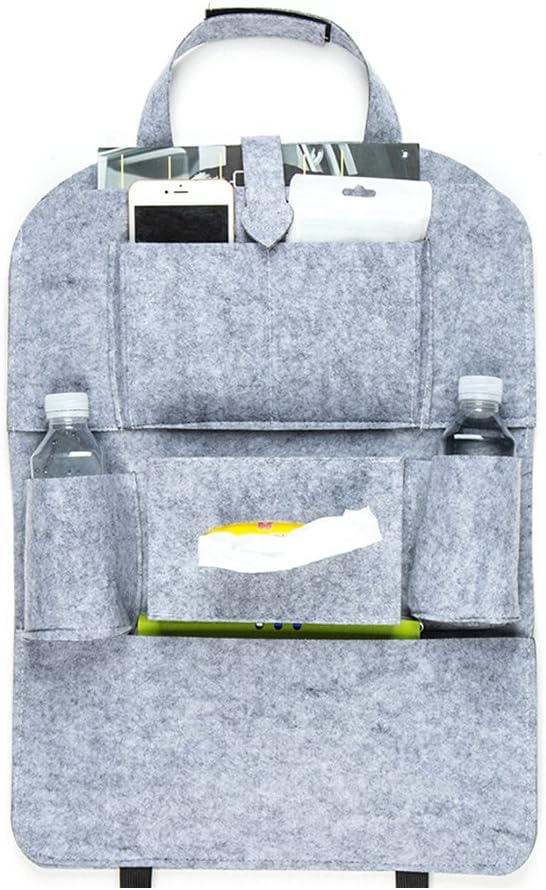 VORCOOL Car Back Seat Travel Storage Bag Backseat Organizer Felt 6-Pocket Toy for Tissue Box Pen (Gray)