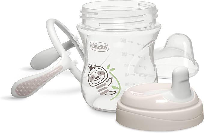 Chicco Semi-Soft Trainer with Bite-Resistant Spout and Spill-Free Lid 7oz. | Removable, Non-Slip Handles | Top-Rack Dishwasher Safe | Easy to Hold Ergonomic Indents | Grey | 6+ months (Pack of 2)