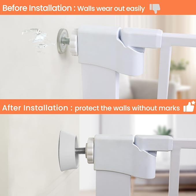 Mumeasy 4 Pack Baby Gate Wall Protector Cups – Pressure Mounted Safety Gate Extension Kit, Protects Walls & Doorways from Child, Pet Gate & Dog Gate, Protector Works on Stairs & Door, White