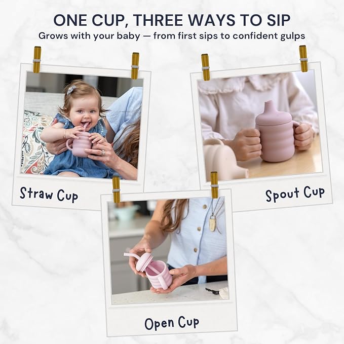 Vaanshie Silicone Baby Sippy Cups | Straw Cup Baby | Toddler Cup with Straw | 3 Stages Training Cup for Infants Toddlers and Kid, 5.4 oz (Pink)