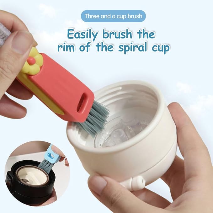 B-Green 3 in 1 Rotatable Cup Lid Cleaner - Crevice Cleaning Brush Set for Baby Bottles