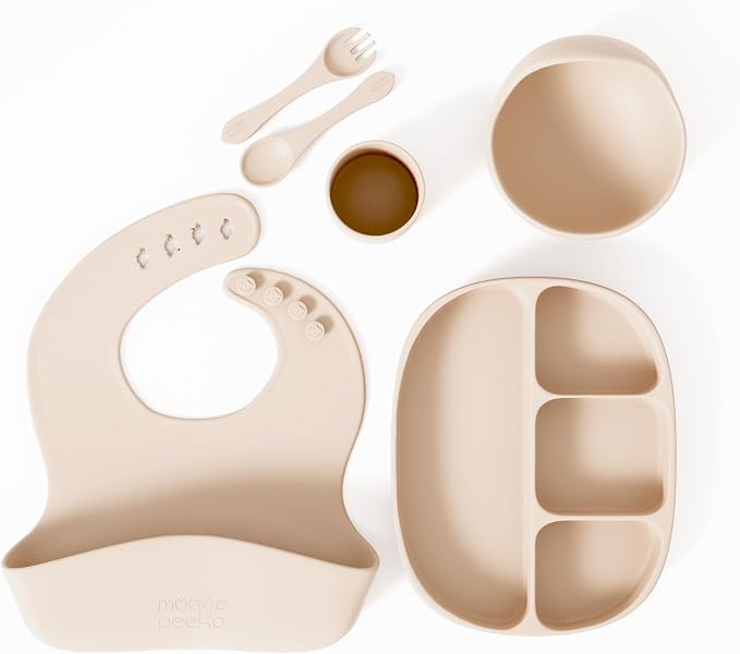 Baby Essentials by Muqee Peeko with BLW Supplies and Kids Feeding Sets - Food Grade Silicone (6 Piece Set)