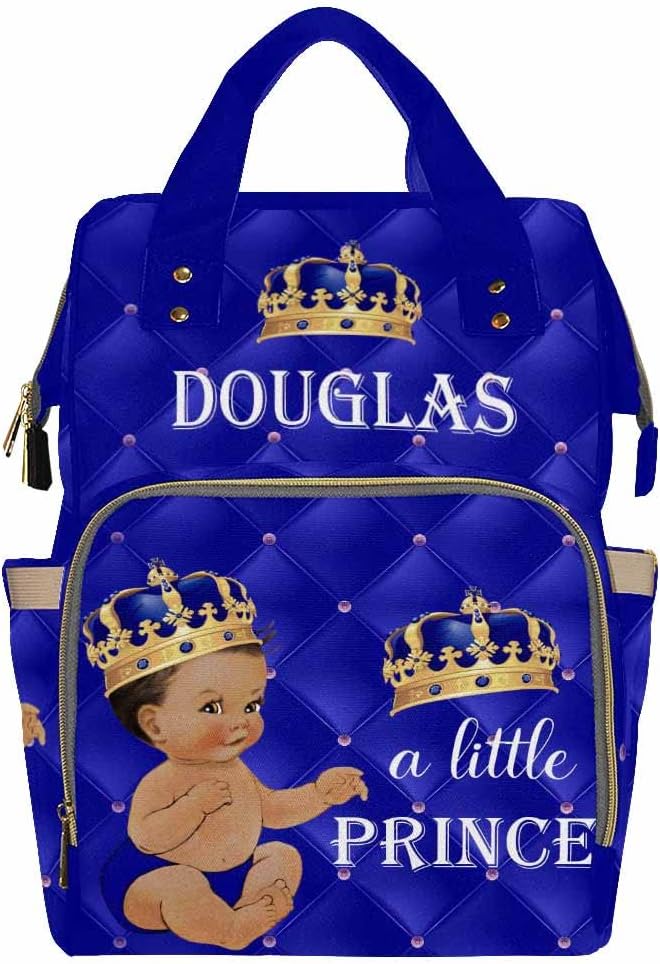 InterestPrint Custom Name Diaper Bag Personalized Little Prince Crown Nappy Bags Customized Diapering Bag Backpack Casual Daypack Travel Shoulder Bag for Hiking Camping Work