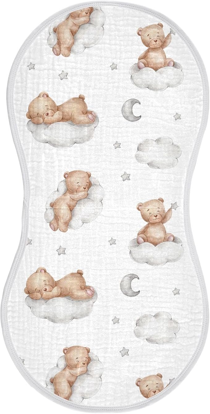 vvfelixl Muslin Burp Cloths Bears Clouds Baby Girl Boys Unisex Baby Bibs Absorbent & Soft 22 * 11IN, 2 Pack