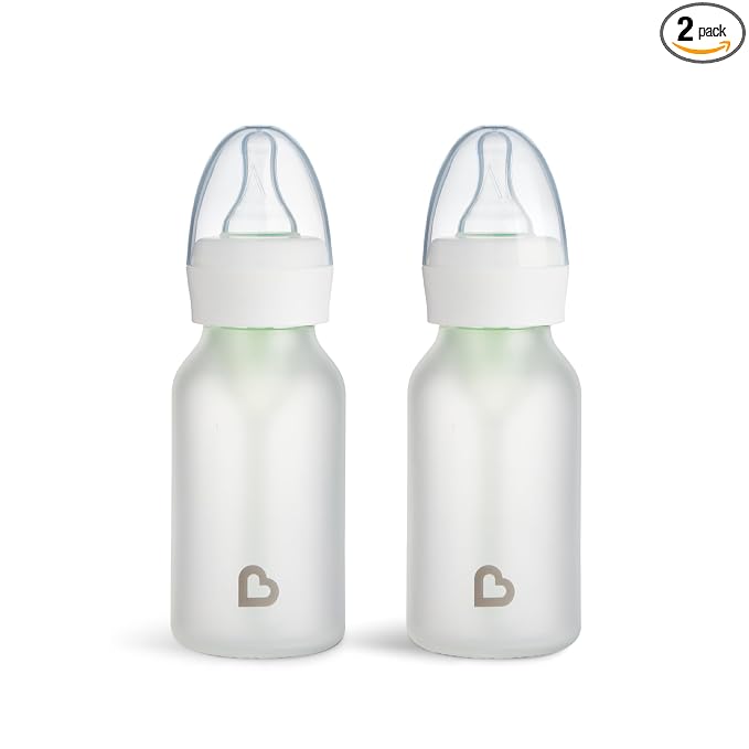 Munchkin Bond Glass Baby Bottles, Anti Colic Baby Bottles for Newborns, 4 oz Silicone Coated BPA Free Slow Flow Bottles for Breastfed Babies, Infant Feeding Bottle Set, 2 Pack, White