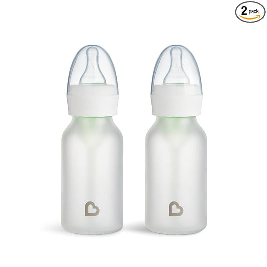Munchkin Bond Glass Baby Bottles, Anti Colic Baby Bottles for Newborns, 4 oz Silicone Coated BPA Free Slow Flow Bottles for Breastfed Babies, Infant Feeding Bottle Set, 2 Pack, White