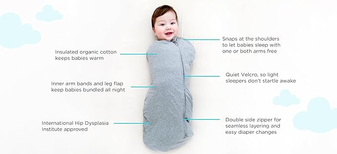 Happiest Baby Sleepea Comforter Swaddle - 100% Organic Cotton Baby Swaddle Blanket - Doctor Designed Promotes Healthy Hip Development (Ivory Cherries, X-Large)