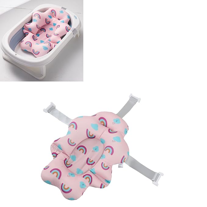 Rainbow Foldable Baby Bath Seat - Universal Floating Support Mat, Comfortable Cushion for Baby Bathtub
