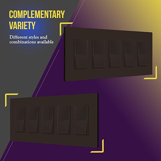 ENERLITES Screwless Decorator Switch Cover, Five Gang Outlet Wall Plate, Standard Size 5-Gang 4.68" x 10.14", Unbreakable Polycarbonate Thermoplastic, UL Listed, SI8835-BR, Brown
