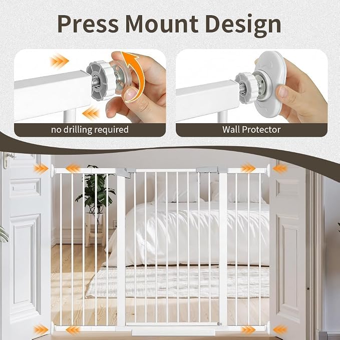 40.9"-54.7" Wide Baby Gate for Doorways Stairs, 30 in Tall Dog Gates with Door No Drill, Auto Close Child Safety Gate for Kid Doggie Cat Proof, Large Long Dog Barrier Indoor Hallways House, White