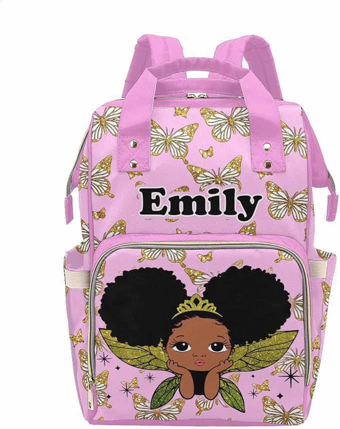 M YESCUSTOM Customized Baby Changing Bags with Name Personalized Butterfly Baby Diaper Bag with Large Capacity Mommy Nursing Backpack for Travel Holiday Gift