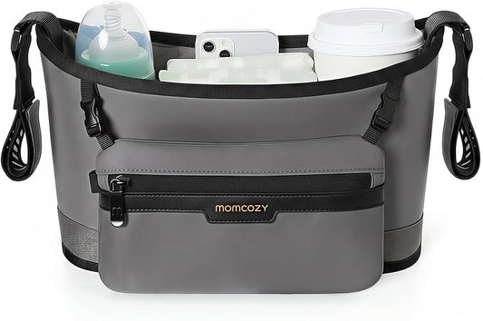 Momcozy Universal Stroller Organizer, Slim Stroller Caddy with 2 Insulated Cup Holders, Non-Slip Silicone Straps, Detachable Mini Pouch, Dense-Weave Parent Console for UPPAbaby, Doona, Graco & More