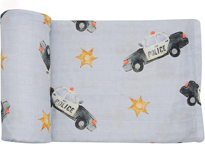 immispace - Ultra Soft Swaddle Blanket | Muslin Blankets for Girls & Boys | Newborns & Infants Gifts | 30% Organic Cotton + 70% Rayon | Large 47" x 47" | Machine Washable (Police Car)