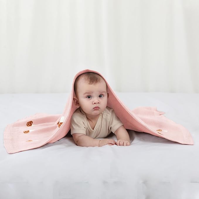 Knitted Baby Blanket for Boys & Girls, 100% Cotton Receiving Swaddle Crib Stroller Blanket for Shower Gift Registry for Newborns, Infants, Toddlers40 x31 Inches