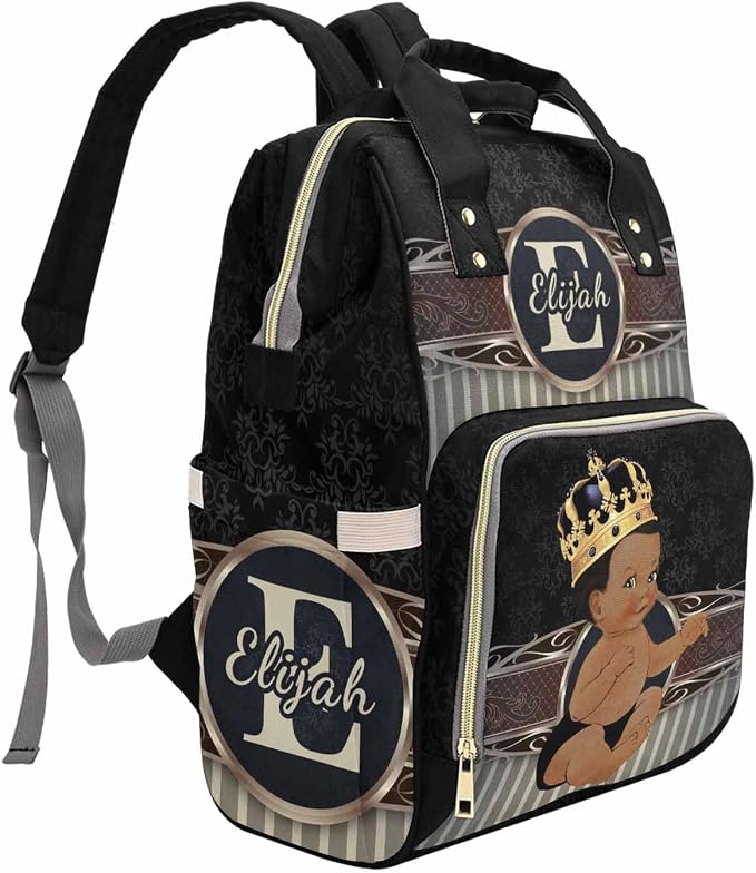 M YESCUSTOM Personalized Baby Diaper Bags for Women Men, Custom Brown Black Prince Backpack Customized Nappy Mommy Bag Backpack for Son Daughter Travel, Camping, Hiking Picnic