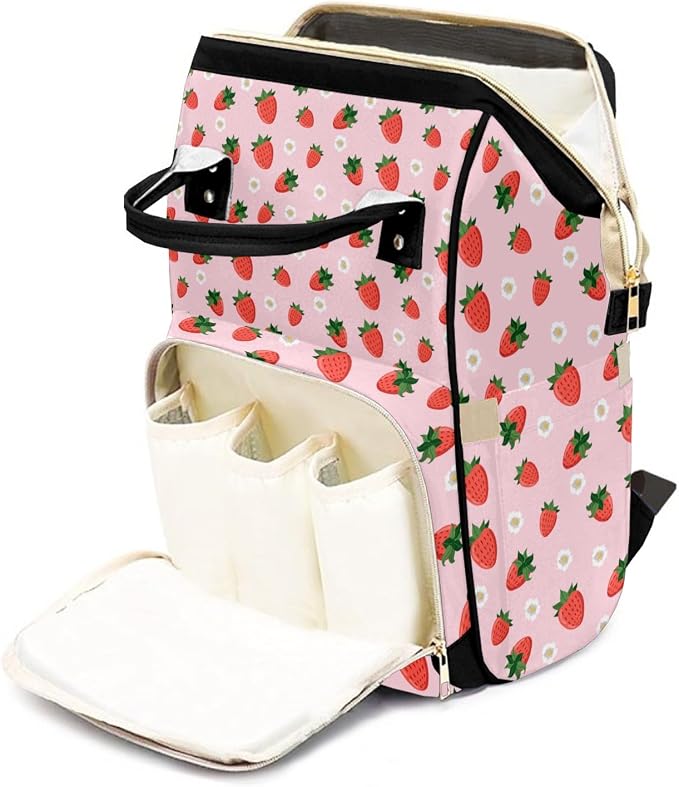 Custom Diaper Bag with Name Personalized Multifunctional Mommy Backpack for Shoulders Outdoor Backpack for Newborn Baby Thermal Pockets Nursing Bags （Strawberry 1）