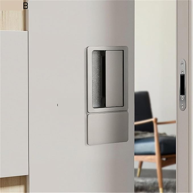 Handleless Flat Lock Bedroom Magnetic Recessed Door Handle Silent Push Pull Black Invisible Slide Bathroom Door Lock 1Pcs(Silver)