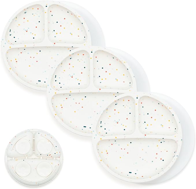 WeeSprout Suction Plates for Babies With Lids & Toddlers - 100% Silicone, Dinnerware Stays Put, Divided Design for Picky Eaters, Microwave & Dishwasher Friendly, 3 Pack