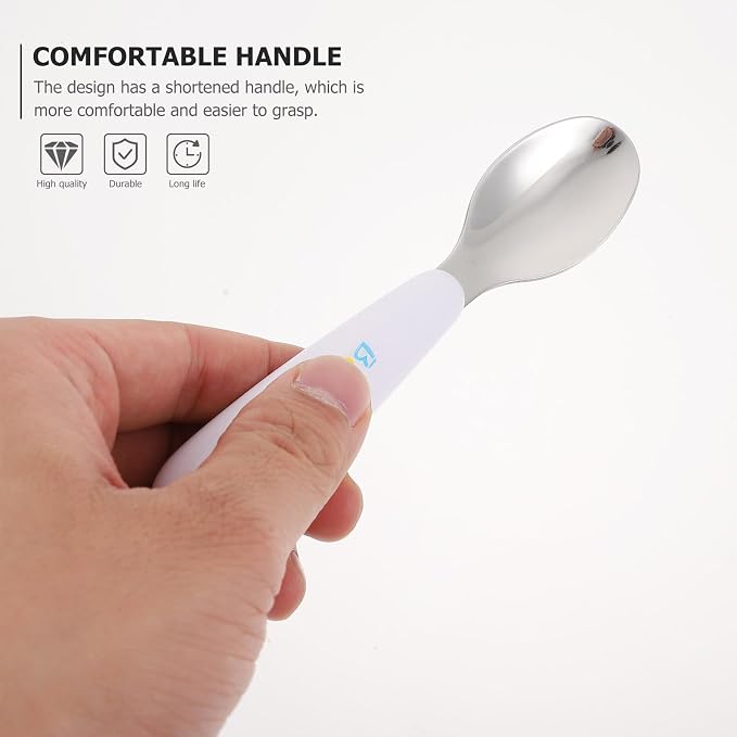 Nonslip Fork and Spoon with Stainless Steel Tableware Safe Rounded Edges for - Includes Portable Storage Box for Newborns and Training