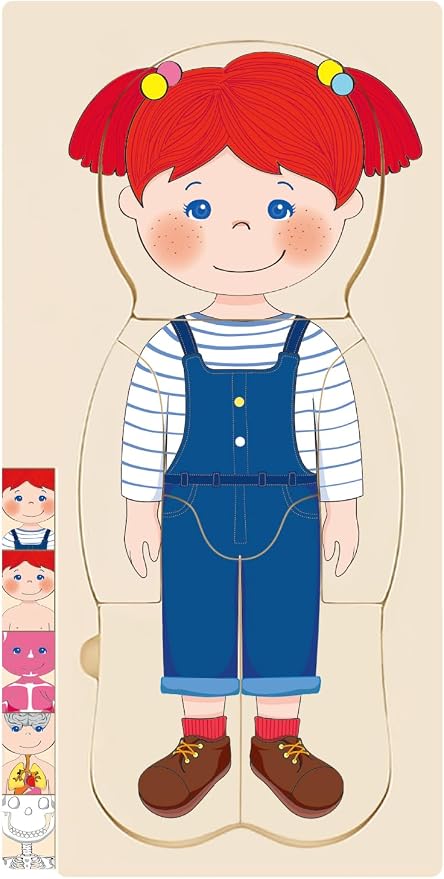 Wooden My Body Puzzle for Toddlers & Kids, Girls Montessori Anatomy Puzzle Kid Play Set, Preschool Game Learning Human Body Skeleton Toys for Kids Ages 3-5