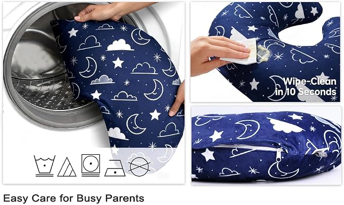 IBraFashion Nursing Pillow Cover Fits for Boppy Nursing Pillow Original, Nursing Slipcovers for Breastfeeding Mom Breathable & Skin-Friendly, Navy Blue Stars and Clouds Nursing Covers