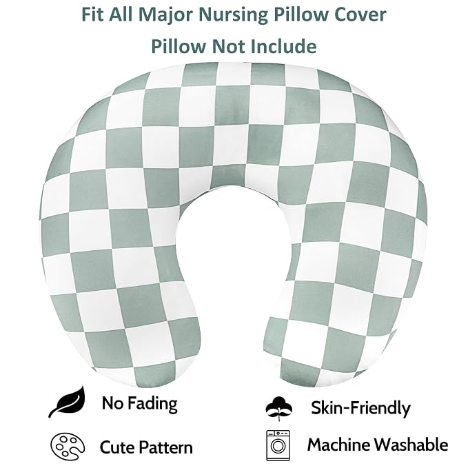 Nursing Pillow Cover and Baby Blanket, Green Checkerboard