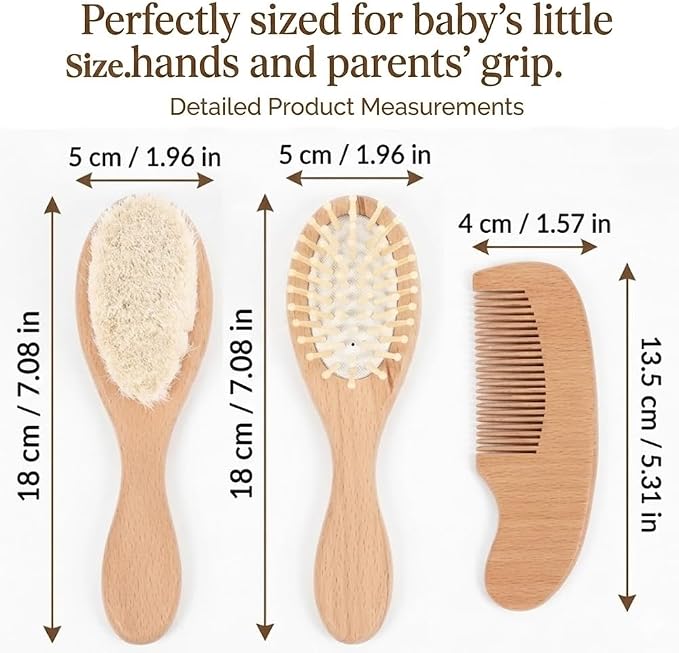 3Pcs Personalized Wooden Baby Hair Brush and Comb Bristles,Custom Newborn Soft Hair Baby Gift