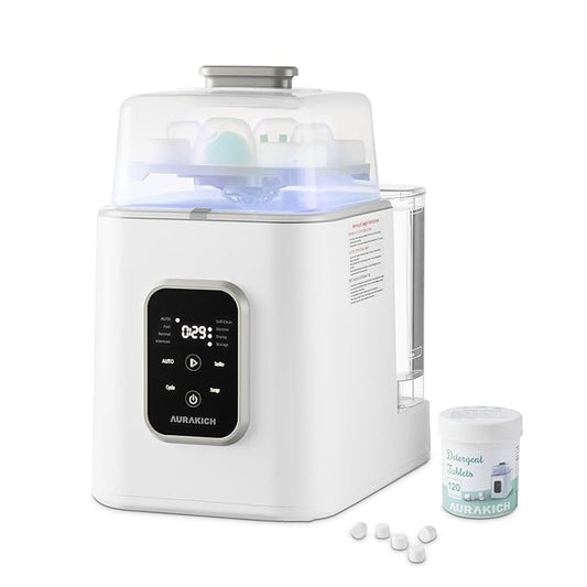 Baby Bottle Washer, Sterilizer & Dryer - All-in-One Pro Cleaning Machine with Fishbone Spray Arm, Self-Cleaning & AUTO Mode, Dual Water Inlet for Bottles, Breast Pump & Baby Essentials