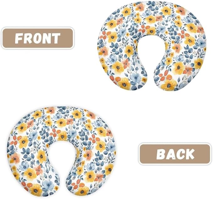 Blue Yellow Floral Nursing Pillow Covers for Girls Baby Breastfeeding Pillow Slipcover Nursing Pillow Cover for Baby Infant Feeding Position Support Soft Pillow Covers