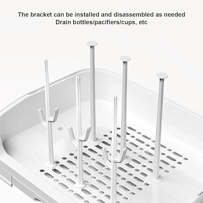 2025 Large Baby Bottle Organizer with Cover ＆ Removable Drain Tray, Dustproof Portable Baby Bottle Drying Rack Reusable Bottle Rack Holder Storage (Gray)