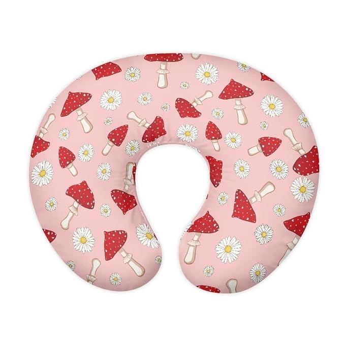 Mushroom Daisy Nursing Pillow Cover Stain Resistant Breastfeeding Pillow Slipcover Lightweight Pillow Cover for Nursery