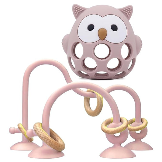 Baby High Chair Suction Toys Teething Chew - Baby Teething Table Toys Silicone Teethers, Food Grade Silicon for 6 12 18 Months (Pink)