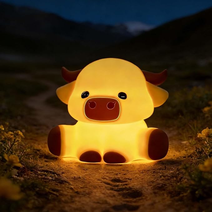 Highland Cow Night Light for Kids, Squishy Touch Control Rechargeable Dimmable Lamp with Timer, Cute Animal Nursery Night Light Boys and Girls Room Decor Gifts