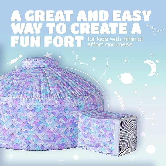 Skywin Mermaid Magic Fort Air Tent for Kids with Door (77??x 50?? Builds in 30 Seconds, Toddler Tents Indoor for Imaginative Play, Kids Forts Indoor Playhouse, Christmas/Birthday Gift (Fan Not Incl)