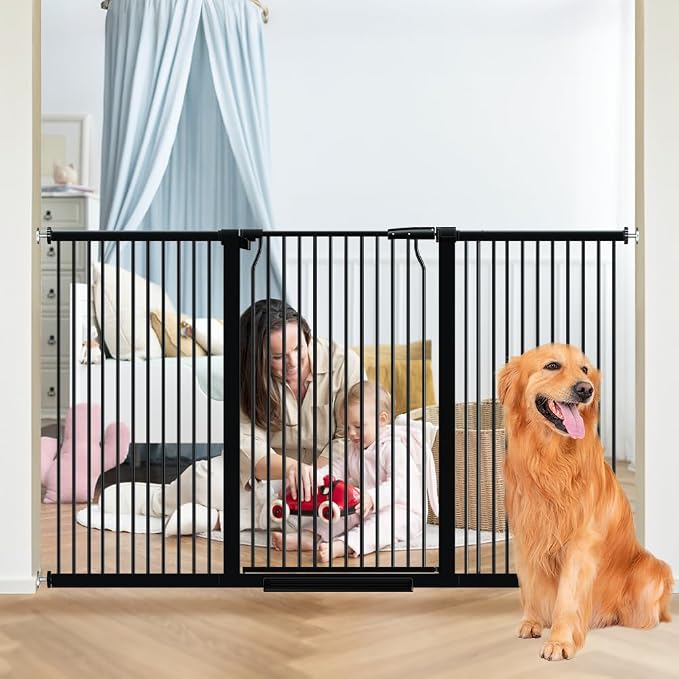 40.55" Tall Wide Baby Gate for Doorways Stairs, 65.7"-71.2" Extra Tall Dog Pet Gates for Large Opening, High Child Kid Safety Door No Drill, Auto Close Cat Proof Hallway Kitchen Indoor House, Black
