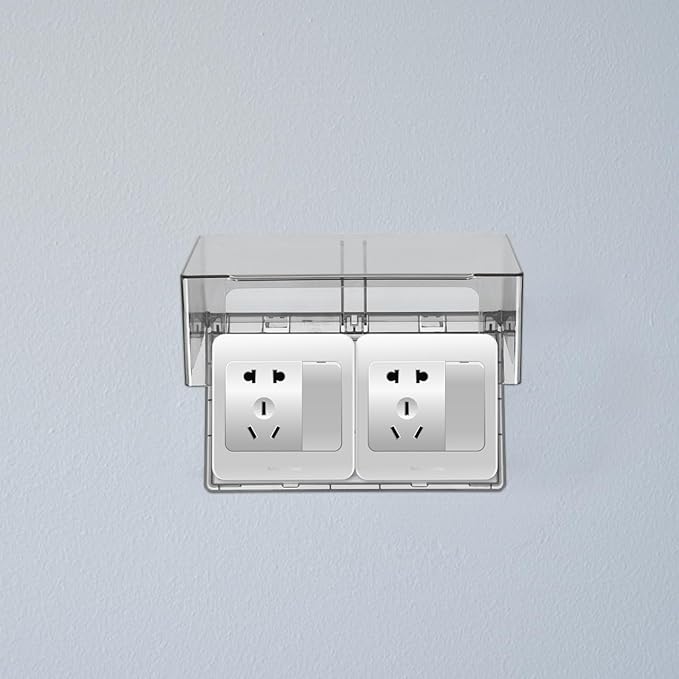 Garneck Waterproof Socket Outlet Cover Double-Gang 86 Type Adhesive Protective Weatherproof Box for Bathroom Kitchen Switch Panel