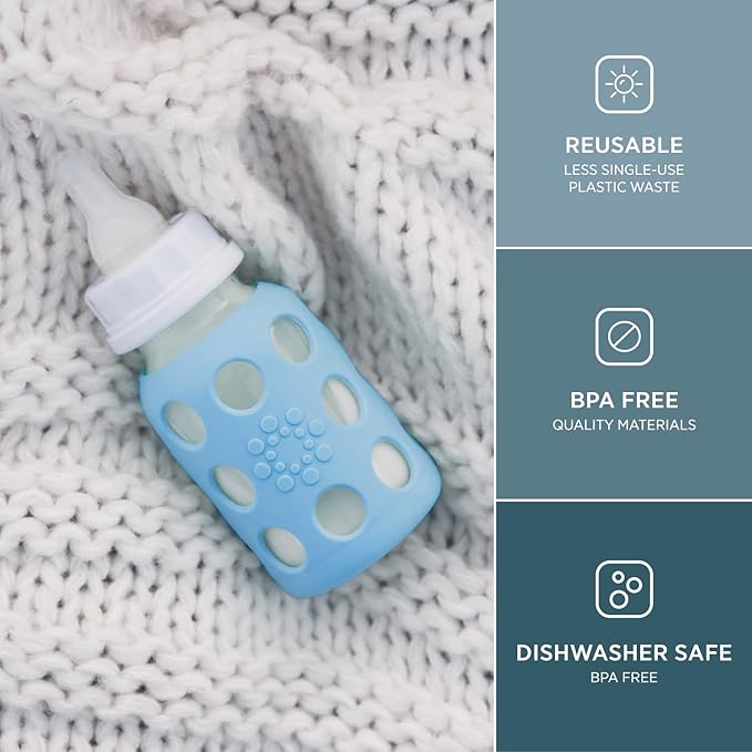 Lifefactory Glass Baby Bottle with Protective Silicone Sleeve and Stage 1 Nipple Mint 4 Oz 1 Count (Pack of 1) (LF110013C4)