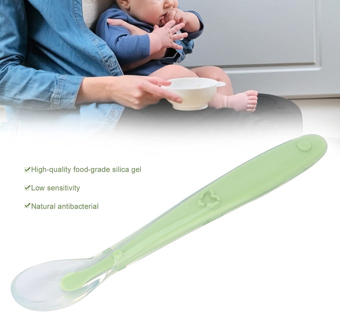 Baby Feeding Spoon, Baby Spoon High Elastic Silicone Full Wrap Design Food Grade Silicone for Baby(Green)