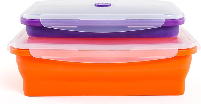 Kitchen Home Thin Bins Collapsible Containers ??Set of 2 Extra Large Rectangle Silicone Food Storage Containers ??BPA Free, Microwave, Dishwasher and Freezer Safe