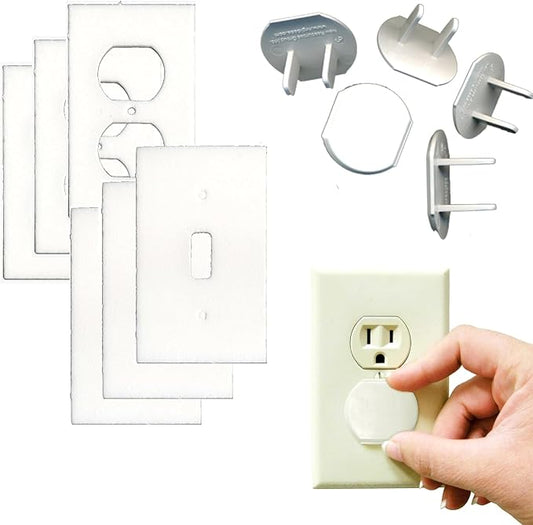 Electrical Outlet Safety Caps For Childproofing/Baby Cover Plugs and Draft Insulation Pack (24 Caps + 20 Gaskets)