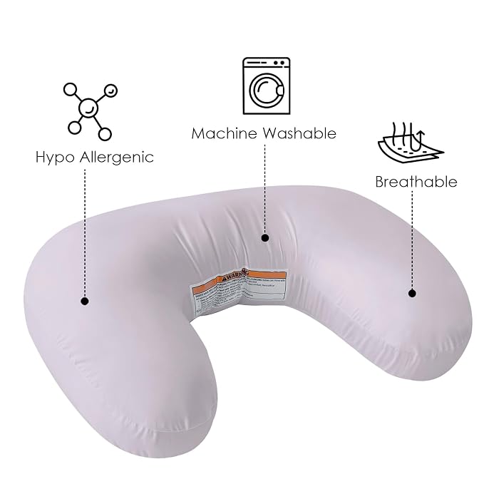 Plushii U-Shaped Nursing Pillow with Washable Cover,Blush | Ergonomic U-shaped breastfeeding support pillow for mom and baby, featuring a soft, breathable and washable cover
