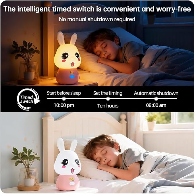 wapentake Cute Bunny Night Light for Kids, 16 Colors Changing Baby Night Light with Bluetooth Speaker & Music, APP Control Rechargeable Nursery Night Light, Smart Alarm Clock Wake Up Light, Lamp Gift