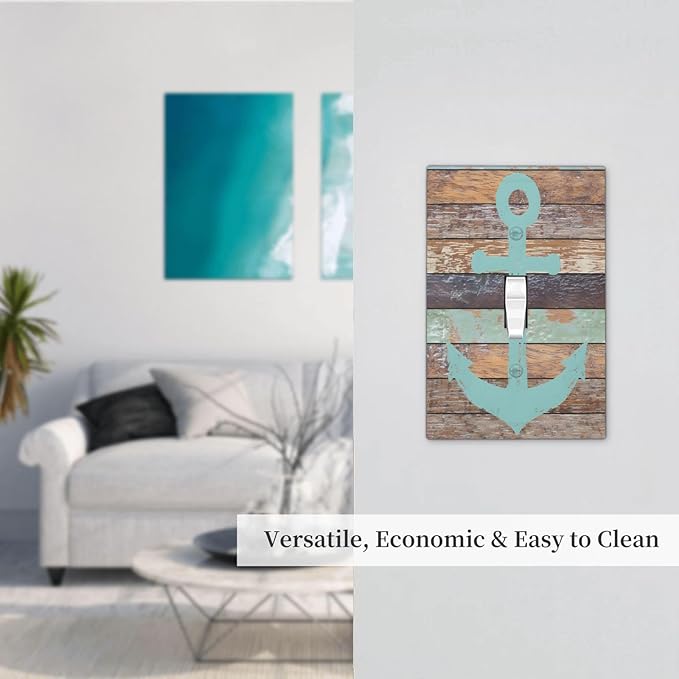 Timeworn Marine Weathered Wood Rustic Nautical Anchor Decorative Light Switch Cover 1 Gang Single Toggle Device Electrical Faceplate Switchplates Decorator Outlet Wall Plate for Farmhouse Home Decor